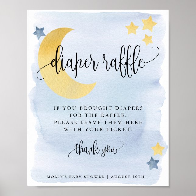 Over the Moon, Blue Baby Diaper Raffle Display Poster (Front)