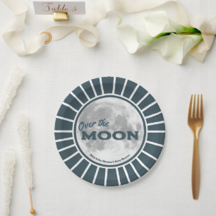 Over. the Moon Blue Baby Shower Custom Paper Plate