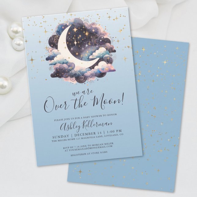 Over The Moon Blue Baby Shower Invitation (Over The Moon Blue Baby Shower Invitation)