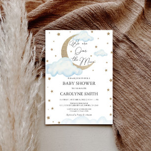 Over the Moon Blue Baby Shower Invitation