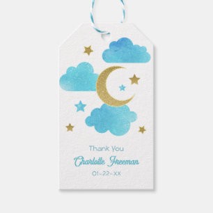 Over the Moon Blue Baby Shower Thank You Tag