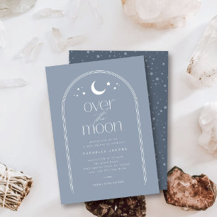 Over the Moon Blue Boho Baby Shower Invitation