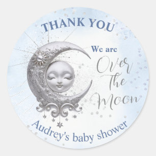 Over The Moon Blue Boy Baby Shower Classic Round Sticker