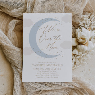 Over the Moon Blue Boy Baby Shower Invitation
