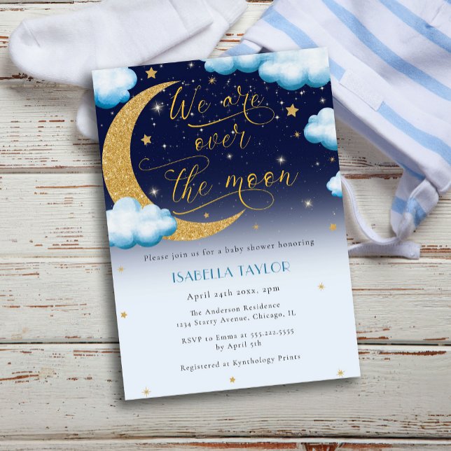 Over the Moon Blue Boy Baby Shower Invitation (Creator Uploaded)