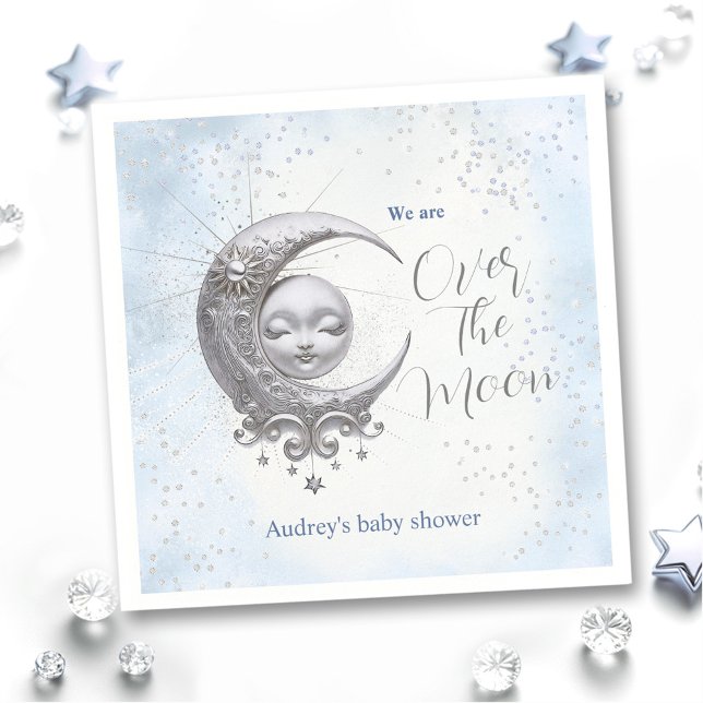 Over The Moon Blue Boy Baby Shower Napkins (Over The Moon Blue Boy Baby Shower Napkins)