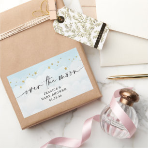 Over The Moon Blue Boy Baby Shower Rectangular Sticker