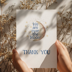 Over the Moon Blue Boy Baby Shower Thank You Card