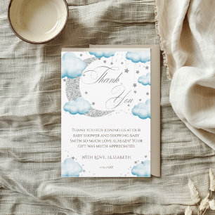Over the Moon Blue Boy Baby Shower Welcome Thank You Card