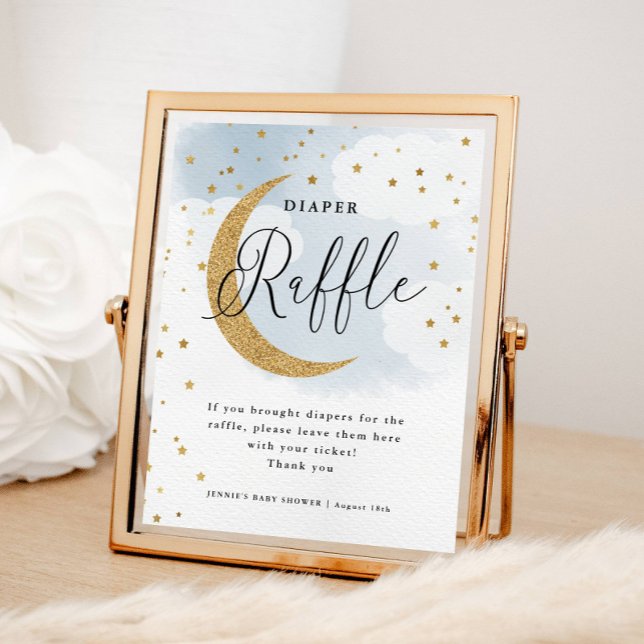 Over the Moon Blue Diaper Raffle Display Shower Poster (Creator Uploaded)