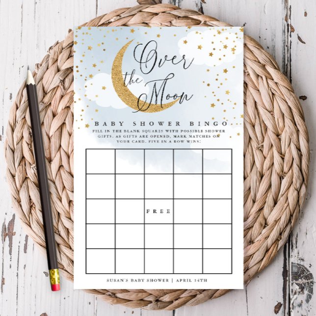 Over the Moon Blue & Gold Baby Paper Bingo Card (Creator Uploaded)