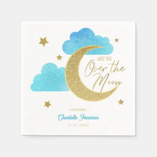 Over the Moon Blue & Gold Baby Shower Napkins