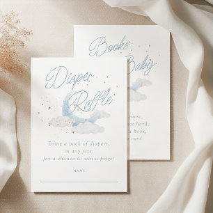 Over The Moon Blue Gold Stars Baby Diaper Raffle Enclosure Card