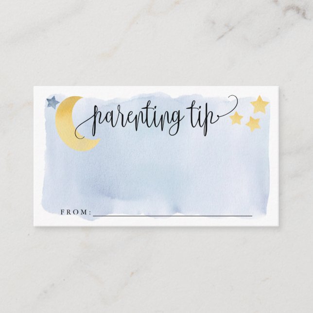 Over the Moon, Blue Parenting Tip Jar Advice Card (Front)