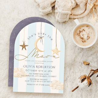 Over the Moon Blue Stripes Bridal Shower Invitation