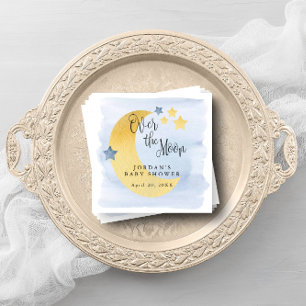 Over the Moon, Blue Watercolor Personalised Napkin