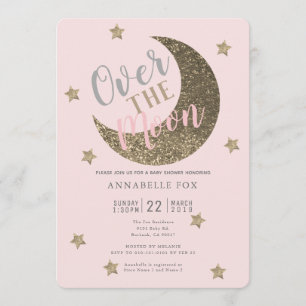 Over the Moon Blush Pink Baby Shower Invitation