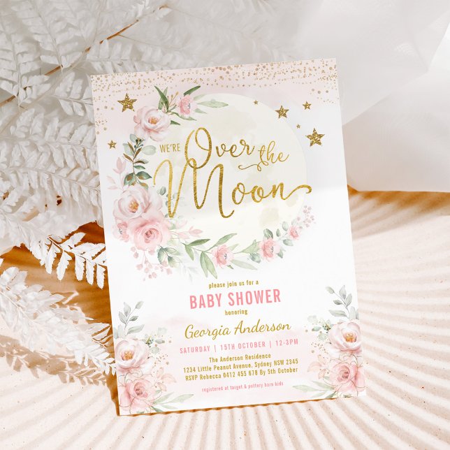 Over the Moon | Blush Pink Gold Girl Baby Shower Invitation (Creator Uploaded)