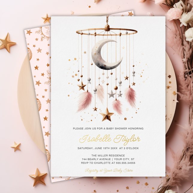 Over the Moon Boho Celestial Girl Baby Shower Gold (Over the Moon Boho Celestial Girl Baby Shower Gold Foil Invitation)