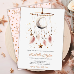 Over the Moon Boho Celestial Girl Baby Shower  Invitation