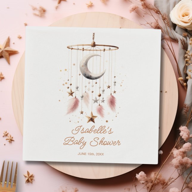 Over the Moon Boho Celestial Girl Baby Shower  Napkin (Over the Moon Boho Celestial Girl Baby Shower Napkins)