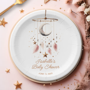Over the Moon Boho Celestial Girl Baby Shower  Paper Plate