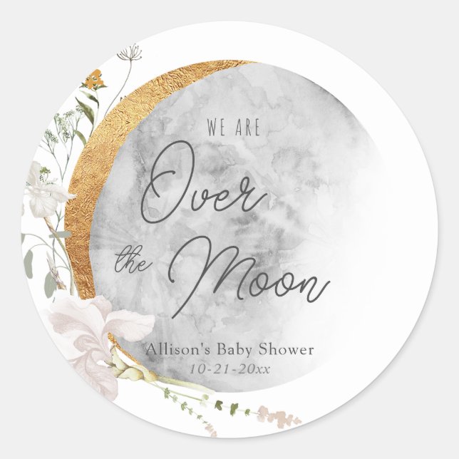 Over the Moon boho gender neutral baby shower Classic Round Sticker (Front)