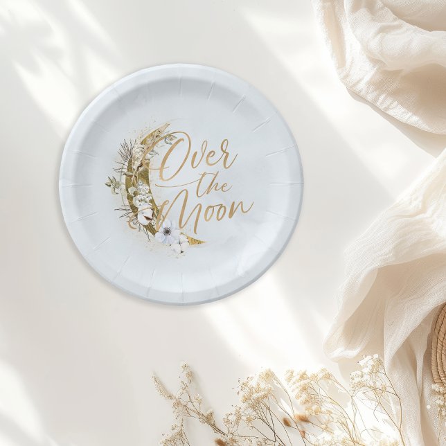 Over the Moon Boho Gold Dust & Clouds Paper Plates (Creator Uploaded)
