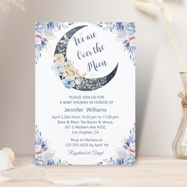 over the moon botanical baby shower stylish invitation (Creator Uploaded)
