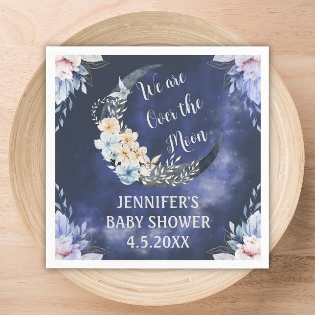 over the moon botanical navy baby shower trendy napkin (Creator Uploaded)
