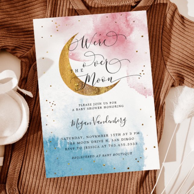 Over the Moon boy and girl twins Baby Shower Invitation (Creator Uploaded)