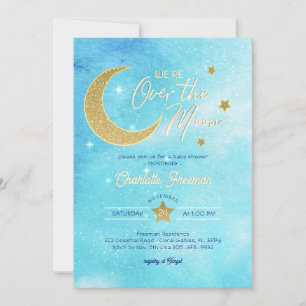 Over the Moon Boy Baby Shower Invitation – Blue 