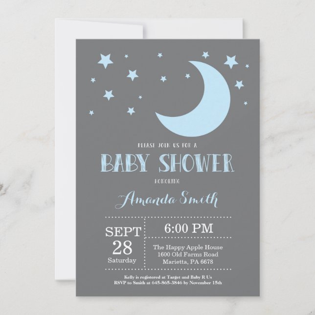 Over the Moon Boy Baby Shower Invitation Blue (Front)