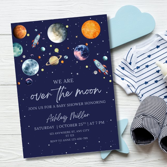 Over The Moon Boy Baby Shower Invite, Outer Space Invitation (Creator Uploaded)