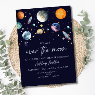 Over The Moon Boy Baby Shower Invite, Space Galaxy Invitation