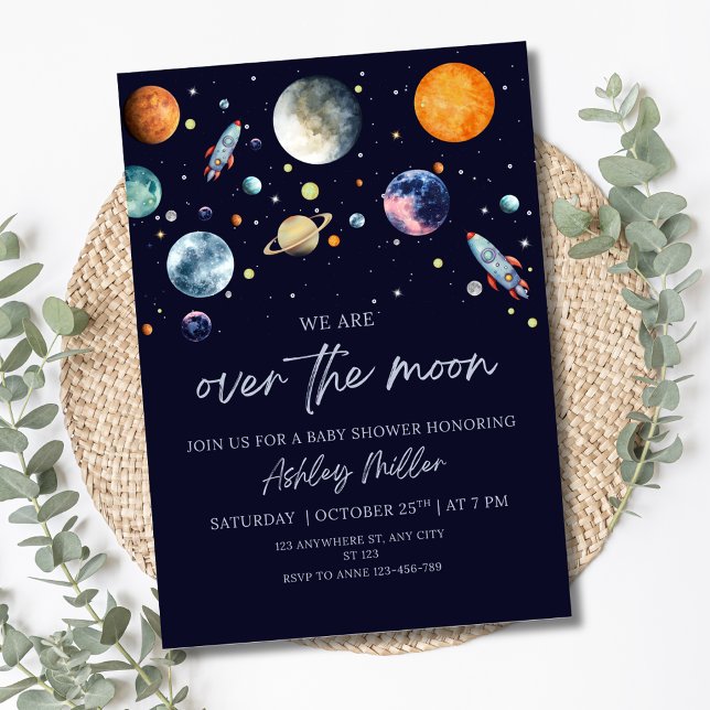 Over The Moon Boy Baby Shower Invite, Space Galaxy Invitation (Creator Uploaded)