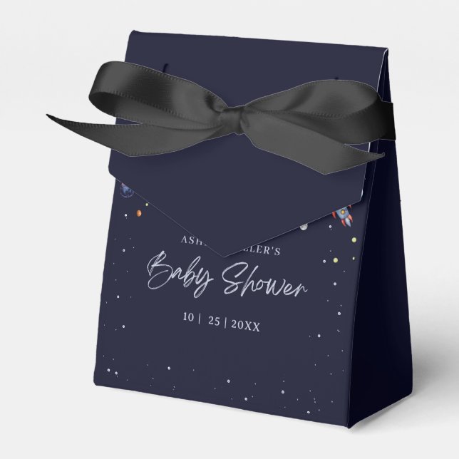 Over The Moon Boy Baby Shower Party Space Galaxy Favour Box (Front Side)