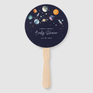 Over The Moon Boy Baby Shower Party Space Galaxy Hand Fan