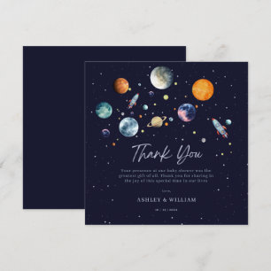 Over The Moon Boy Baby Shower Party Space Galaxy Thank You Card