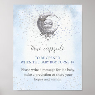 Over The Moon Boy Baby Shower Time Capsule Sign