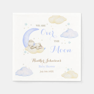 Over The Moon Boy Bear Baby Shower Napkin