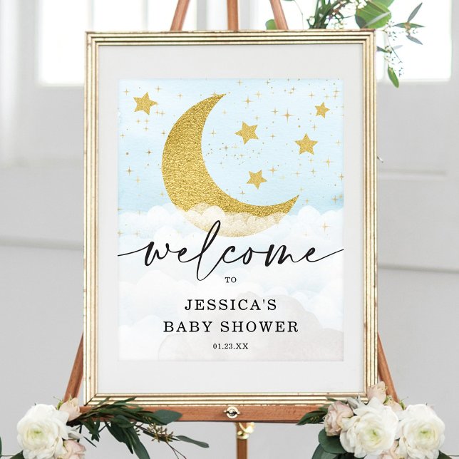 Over The Moon Boy Blue Baby Shower Welcome Poster (Creator Uploaded)