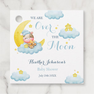 Over The Moon Boy Cow Baby Shower Favour Tags