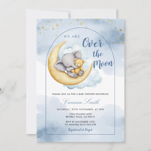 Over The Moon Boy Girl Baby Shower Invitation (Front)