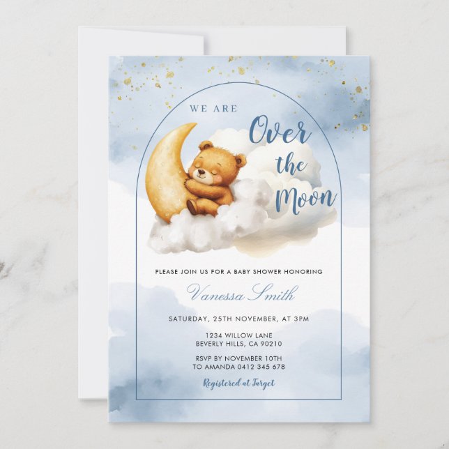 Over The Moon Boy Girl Baby Shower Invitation (Front)