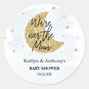 Over The Moon   Boys Baby Shower Classic Round Sti Sticker