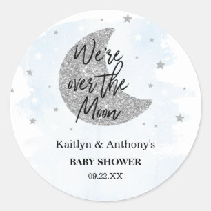 Over The Moon Boys Baby Shower Classic Round Sticker