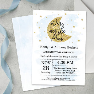 Over The Moon   Boys Baby Shower Invitation