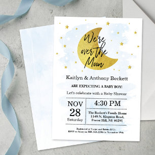 Over The Moon Boys Baby Shower Invitation