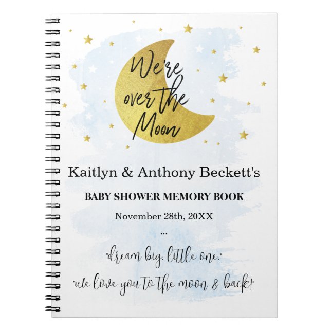 Over The Moon | Boys Baby Shower Memory Book (Front)